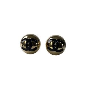 CHANEL Black Logo Earrings